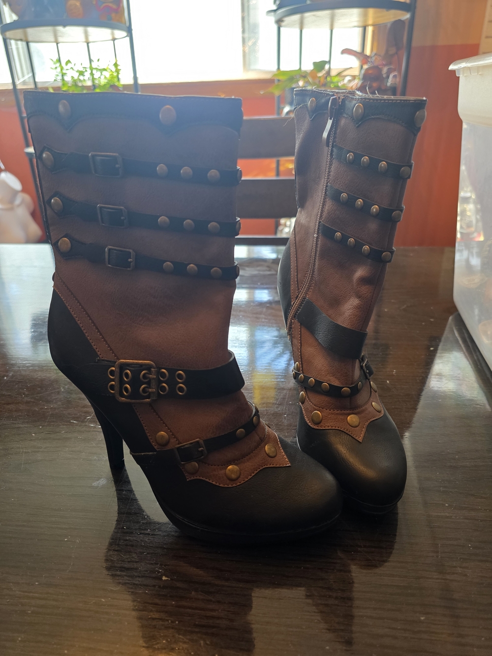 Ellie Shoes Women's 414-Jules black steampunk boots featuring a 4-inch heel